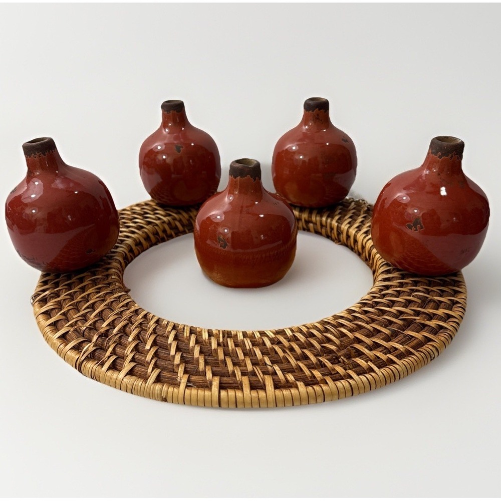 Set of 5 47th‎ & Main Rustic Red Ceramic Mini Bud Vases 4"x3" Plate Not Included